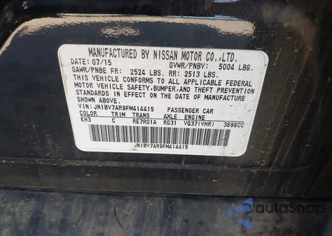 2015 Infiniti Q50 Premium from USA, damaged, VIN JN1BV7AR9FM414415